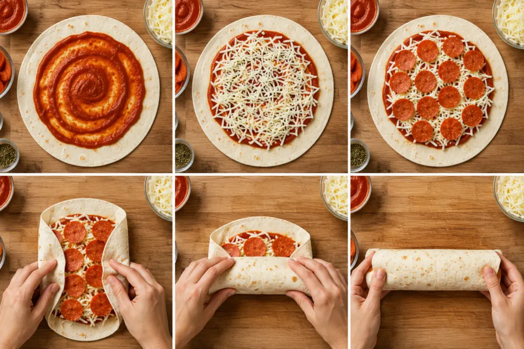 Step-by-step for Baked Pizza Wraps 