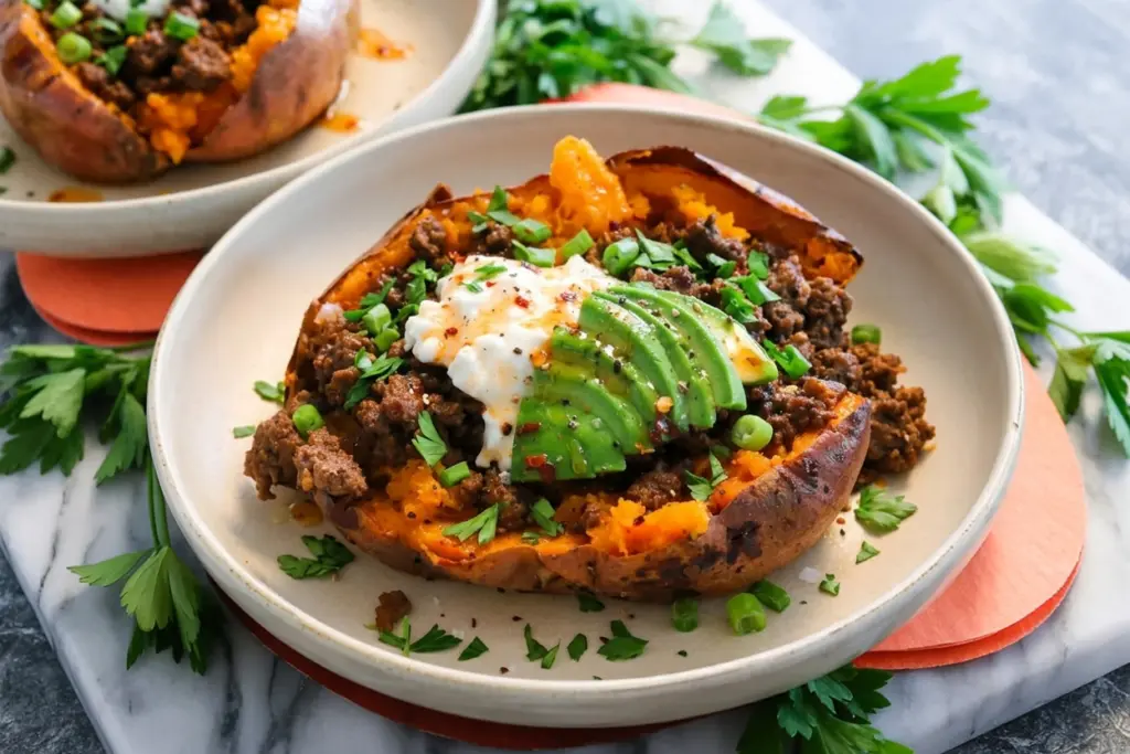 Sweet Potato Boats drizzle generously with hot honey.