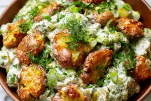 Viral Green Crispy Smashed Potato Salad
