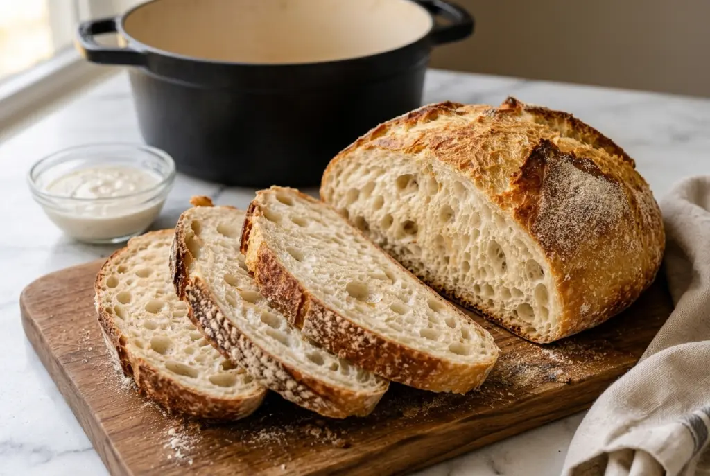The Easiest Sourdough Discard Bread (No-Knead) 5 freshly sliced homemade sourdough discard bread