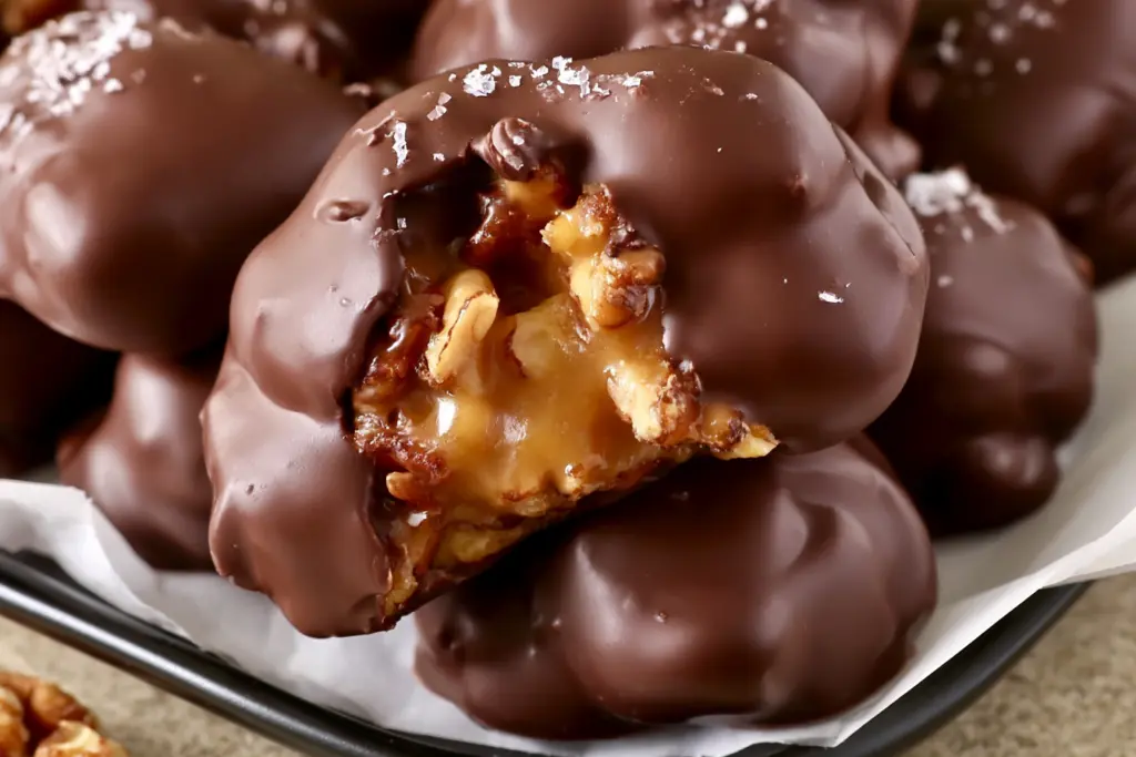 Chilled caramel pecan chocolate clusters
