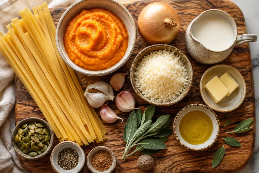 The Best Pumpkin Pasta Sauce Recipe 2 Rustic Pumpkin Pasta Ingredients Flat Lay
