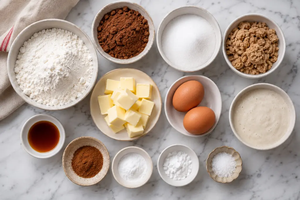 ingredients for sourdough chocolate snickerdoodle cookies