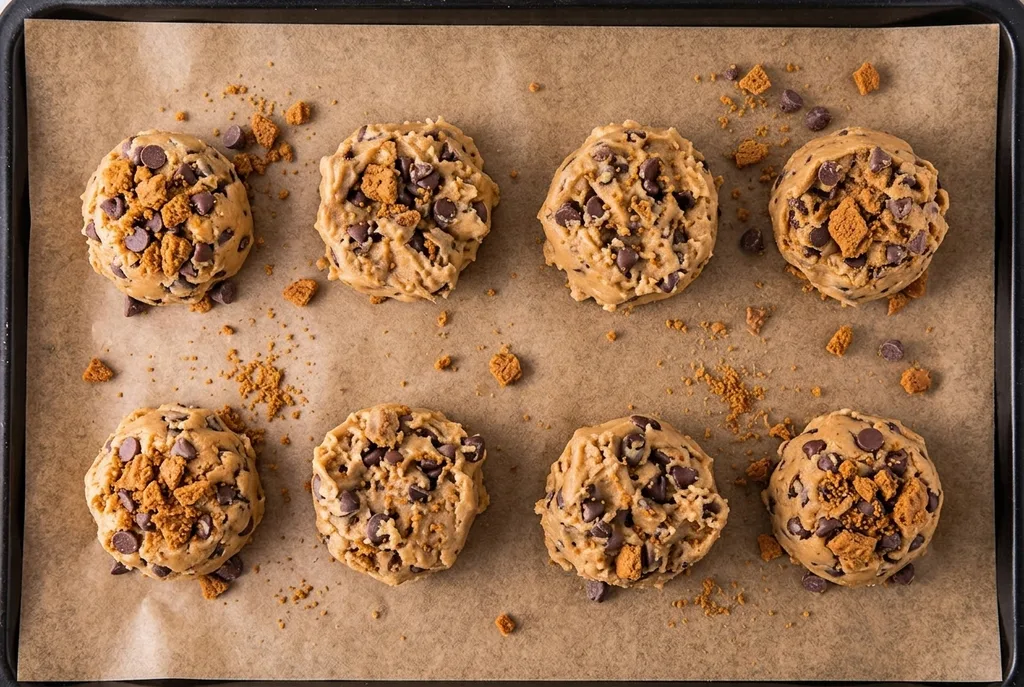 Chocolate Chip Biscoff Cookies Recipe 5 large round balls of chocolate chip Biscoff cookies dough