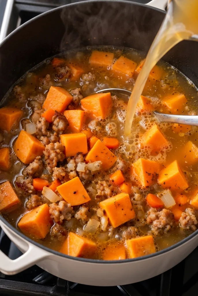 Creamy Sweet Potato and Sausage Soup (Slow Cooker, Instant Pot, Stove) 4 Sweet Potato and Sausage Soup