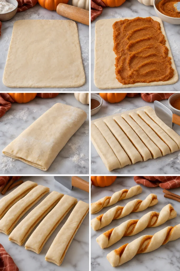 Flaky Sourdough Pumpkin Pie Twists Recipe 7 Flaky Sourdough Pumpkin Pie Twists Assembly Steps