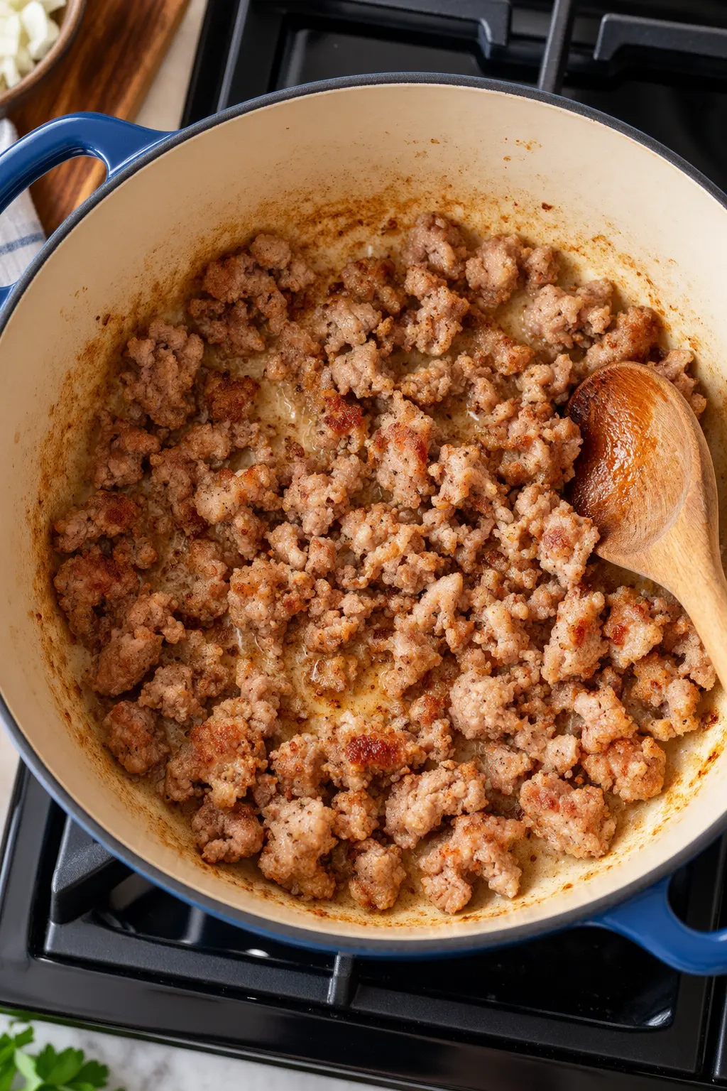 Creamy Sausage Potato Soup Recipe 3 Browning the Sausage