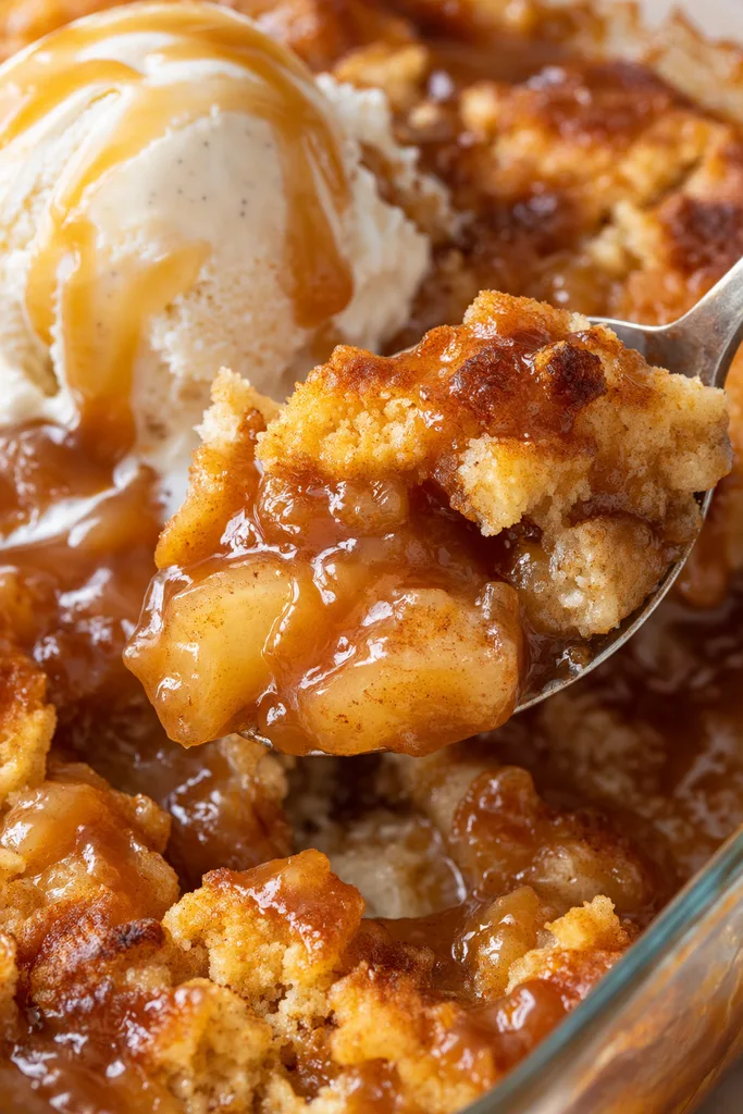 Caramel Apple Dump Cake with Vanilla Ice Cream