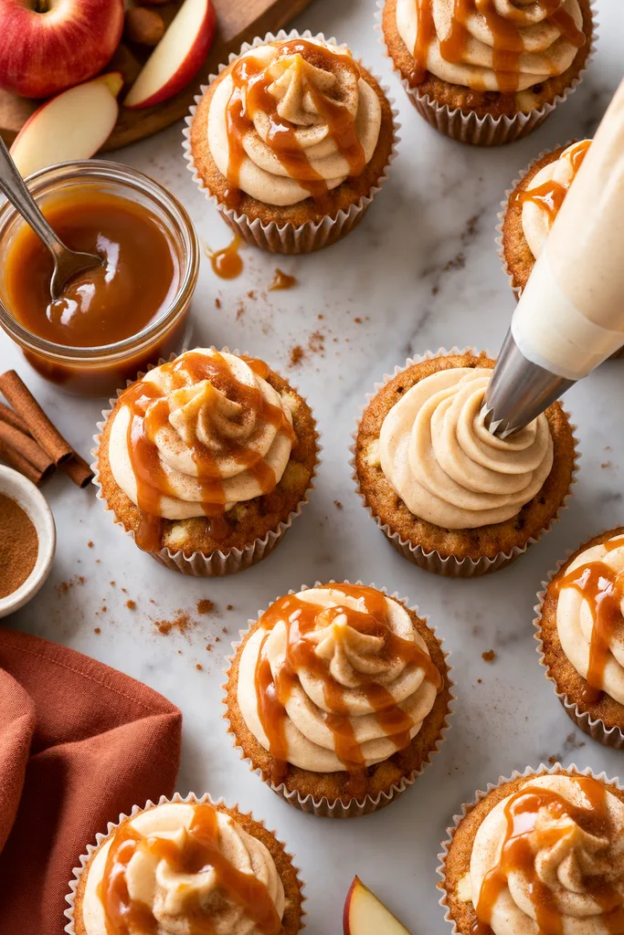 Apple Pie Cupcakes with Salted Caramel Frosting 6 How to Decorate Apple Pie Cupcakes