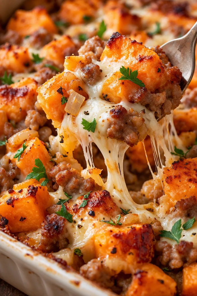 Fall Sweet Potato and Sausage Casserole 7 Cheesy Sweet Potato and Sausage Casserole
