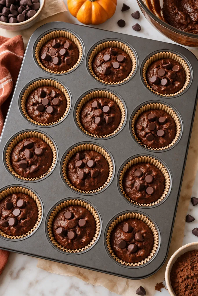Double Chocolate Pumpkin Muffins (Low-Sugar) 5 Autumn Chocolate Chip Muffins