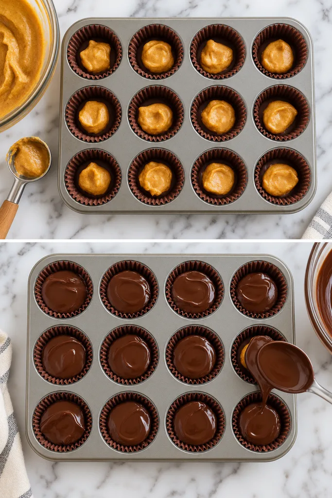 Nut Pumpkin Chocolate Cups Recipe (No Bake, Vegan, & Gluten-Free!) 5 Nut Pumpkin Chocolate Cups Assembly