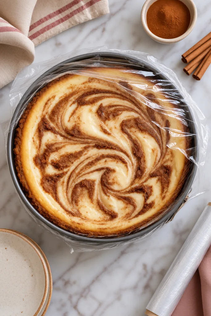Cinnamon Swirl Cheesecake 6 Cinnamon Swirl Cheesecake Under Cling Film