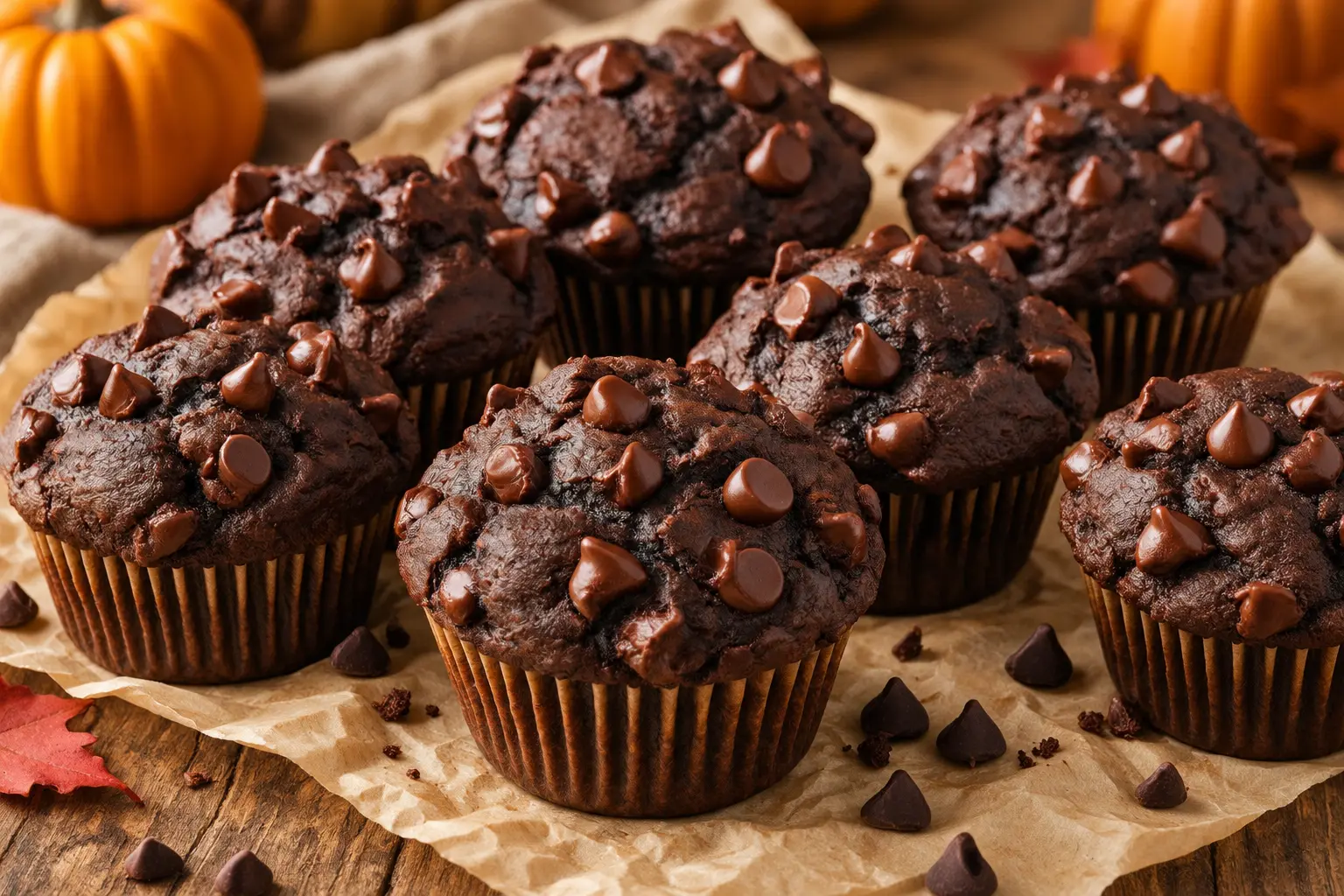 Double Chocolate Pumpkin Muffins (Low-Sugar)