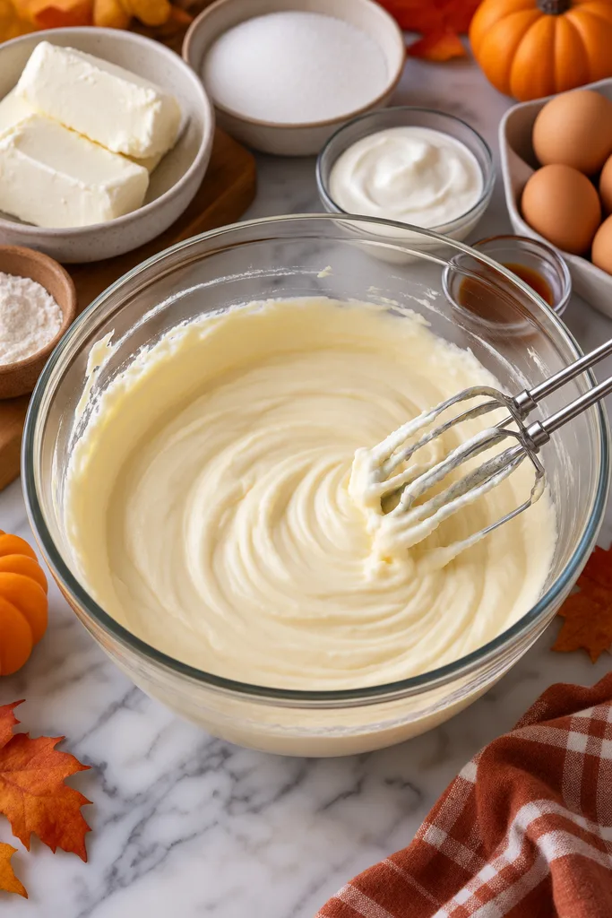 Creamy Pumpkin Cake Cheesecake Recipe 3 Creamy Cheesecake Batter