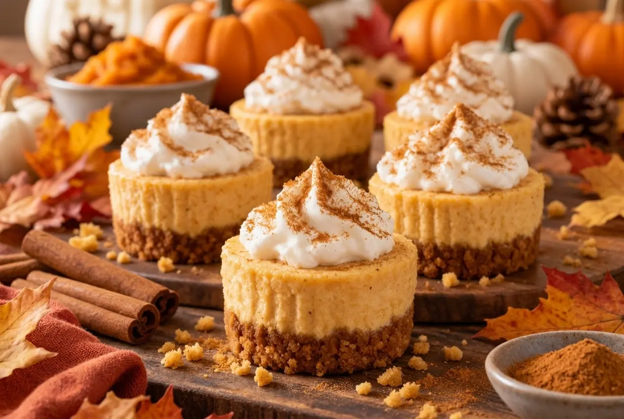 Creamy Mini No Bake Pumpkin Cheesecakes