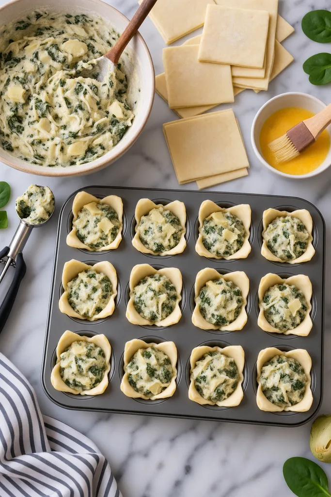 BOO! Artichoke and Spinach Bites Recipe 5 Fill the artichoke and spinach bites