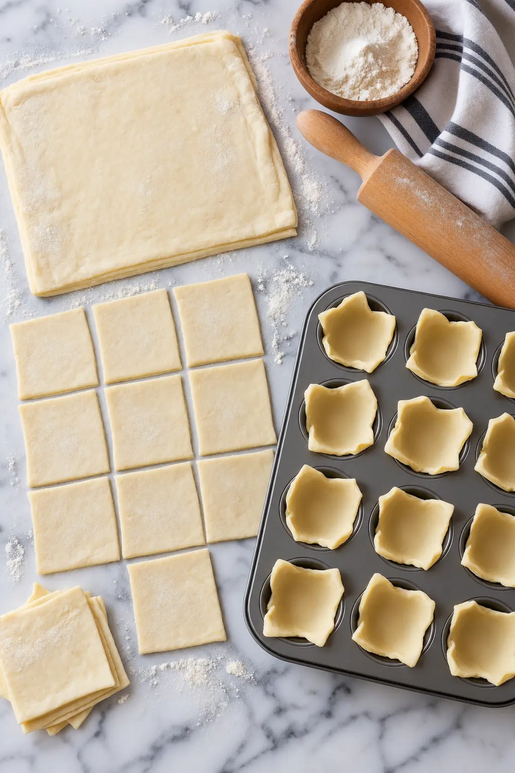 BOO! Artichoke and Spinach Bites Recipe 3 Flat-Lay Pastry Cup Preparation for artichoke and spinach bites