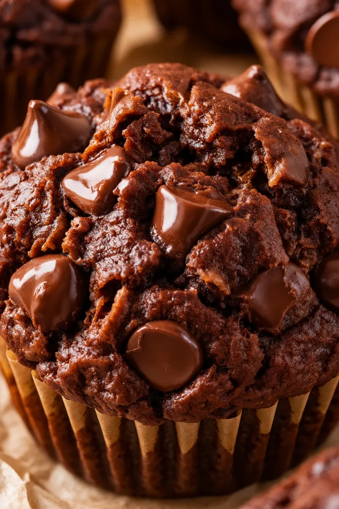 Double Chocolate Pumpkin Muffins (Low-Sugar) 7 Glossy Dark chocolate pumpkin muffins