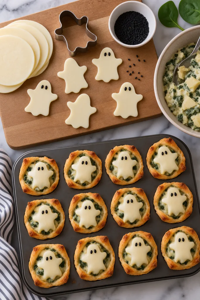BOO! Artichoke and Spinach Bites Recipe 7 How to Make the Halloween Cheese Ghosts