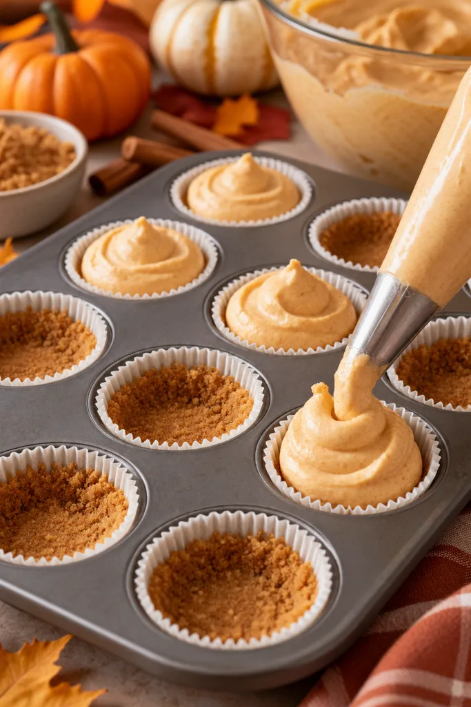 Mini No Bake Pumpkin Cheesecakes in Progress