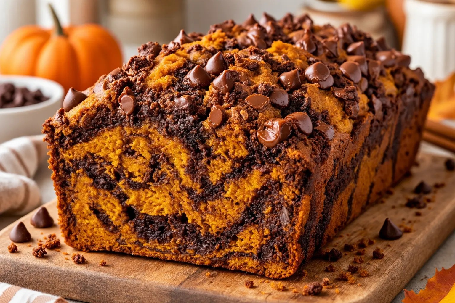 Pumpkin Chocolate Marble Bread (Soft & Moist)