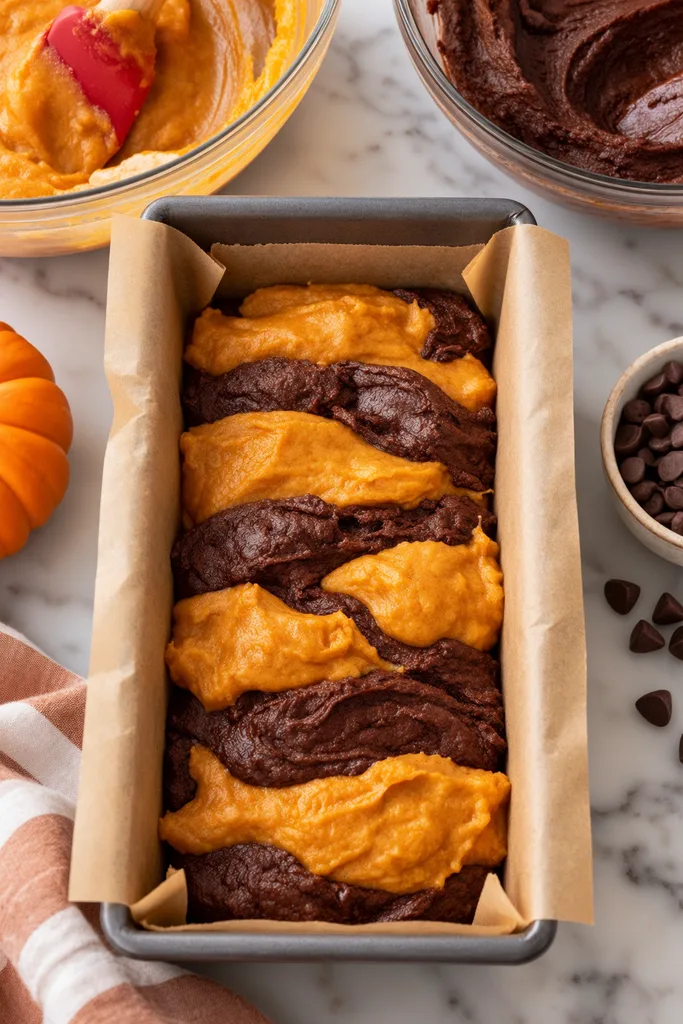 Pumpkin Chocolate Marble Bread (Soft & Moist) 5 Pumpkin Chocolate Marble Bread Loaf Prep