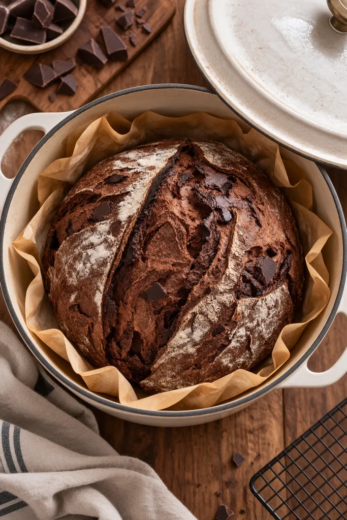Double Sourdough Chocolate Bread with Coffee (Easy Beginner-Friendly Recipe) 8 Freshly baked Double Sourdough Chocolate Bread with Coffee
