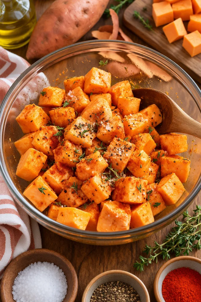 Fall Sweet Potato and Sausage Casserole 3 Rustic Herb-Roasted Sweet Potato Prep
