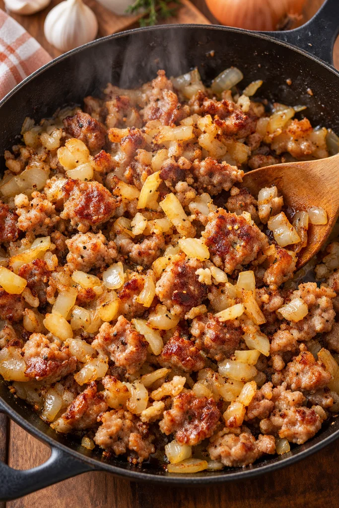 Fall Sweet Potato and Sausage Casserole 4 Sizzling Sausage, Onions, and Garlic