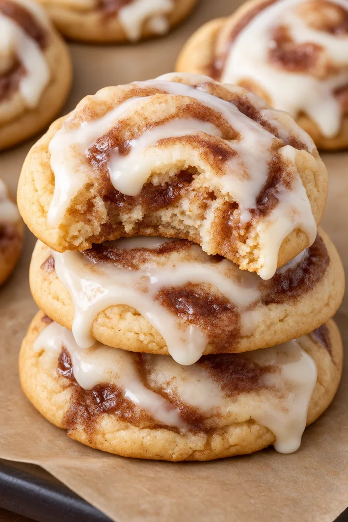Cinnamon Rolls cookies with Cream Cheese Icing 2 Bite-Taken Iced Cinnamon Rolls Cookies