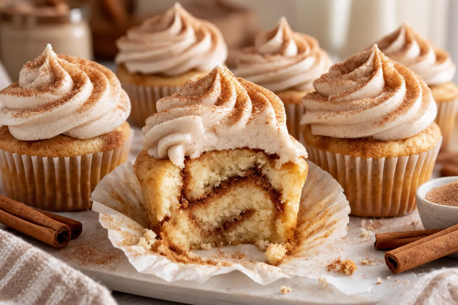 Sourdough Snickerdoodle Cupcakes with Cinnamon-Swirl
