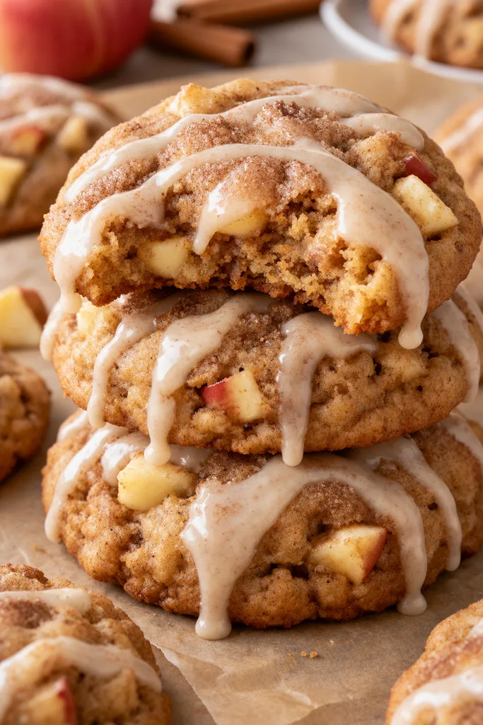 Glazed Brown Butter Sourdough Apple Cider Cookies Stack