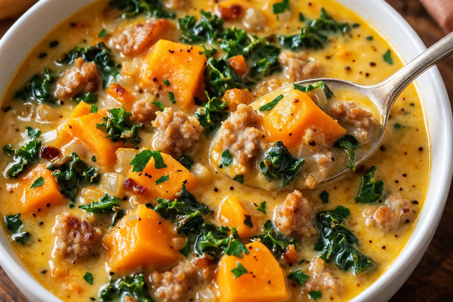 Creamy Sweet Potato and Sausage Soup (Slow Cooker, Instant Pot, Stove)