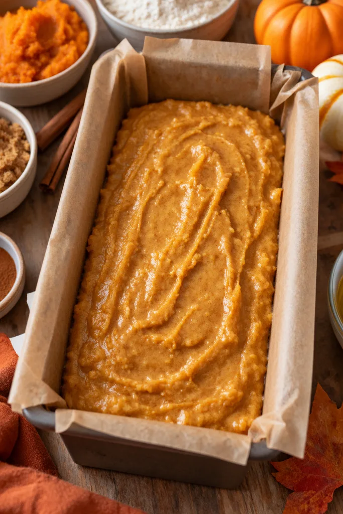 freshly prepared sourdough discard pumpkin bread batter