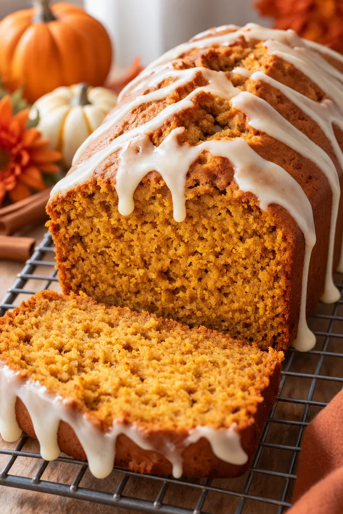 glazed sourdough discard pumpkin bread loaf