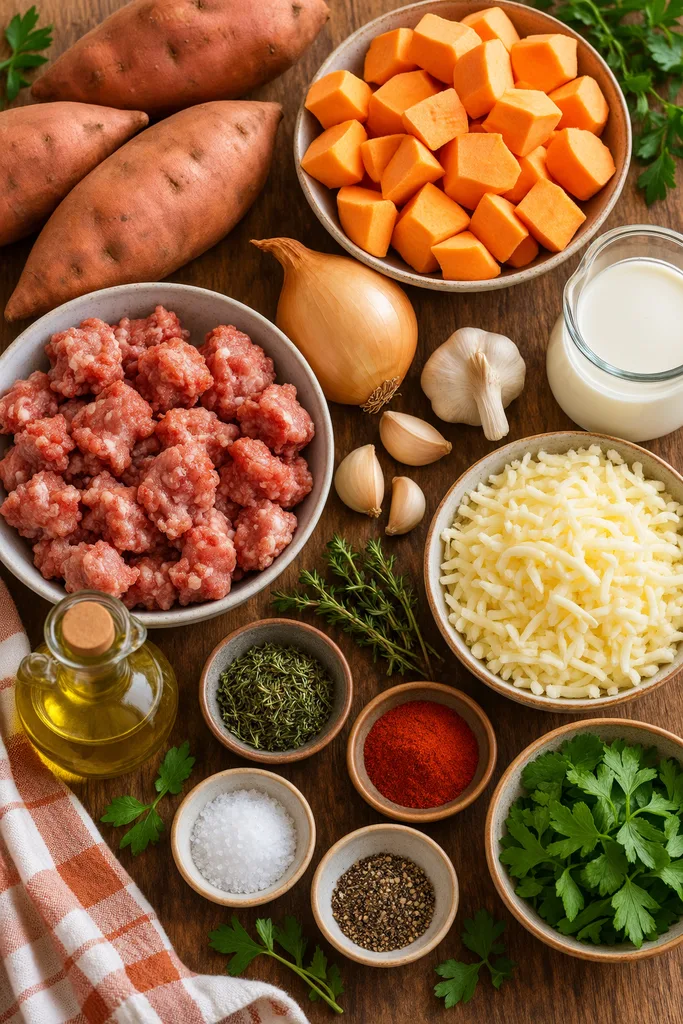 Fall Sweet Potato and Sausage Casserole 2 ingredients for sweet potato and sausage casserole