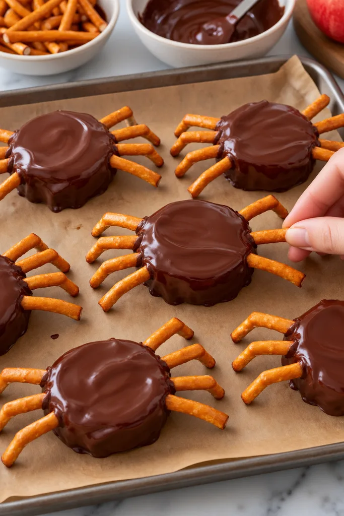 Easy Halloween Spider Apples Recipe 6 Chocolate Pretzel Spider Treats