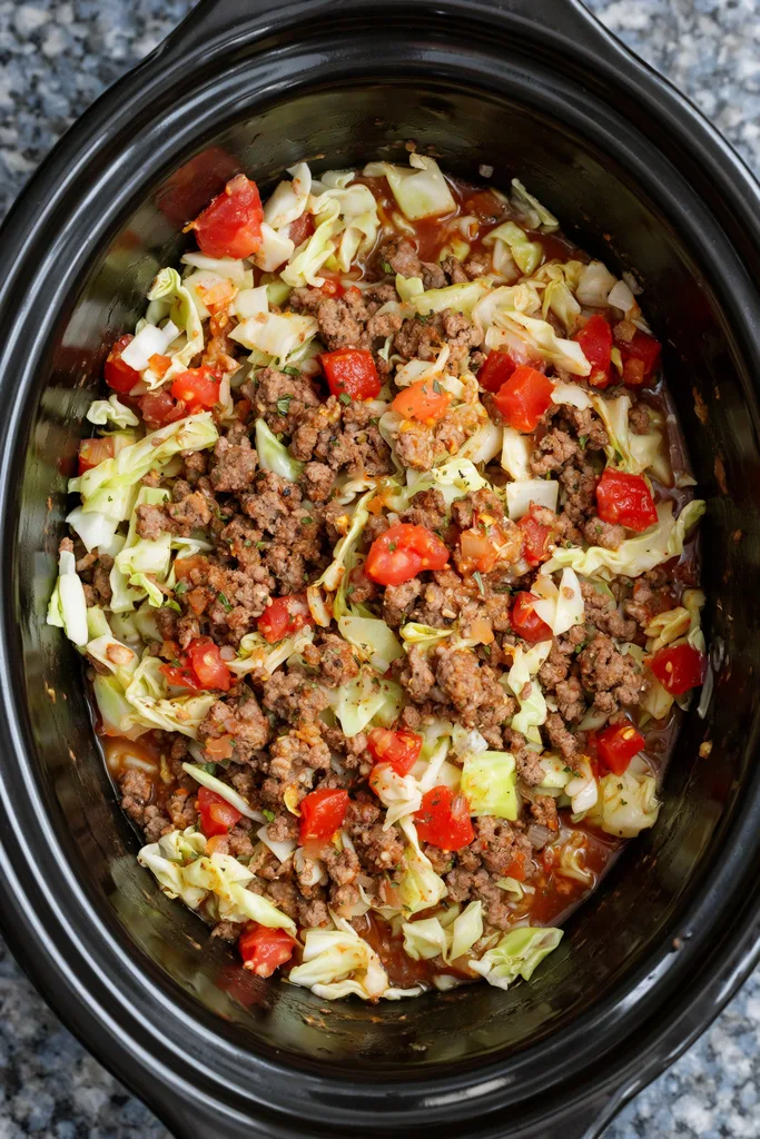 Delicious Crock Pot Unstuffed Cabbage Rolls Recipe 4 Combine the Ingredients For Crock Pot Unstuffed Cabbage Rolls