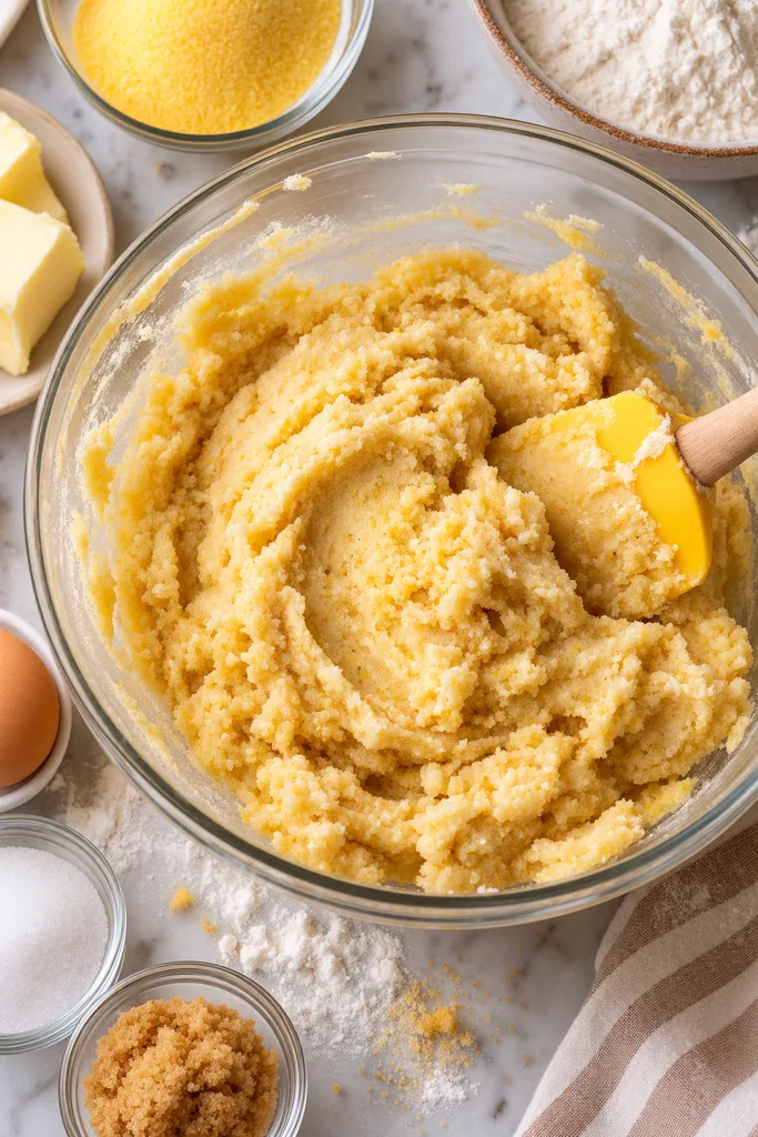 Cornbread Cookies with Fluffy Whipped Honey Butter Recipe 3 Golden cornbread cookies dough prep