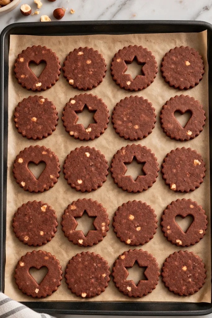 Easy Chocolate Linzer Cookies Recipe 5 Hazelnut Linzer Cookies on Baking Tray