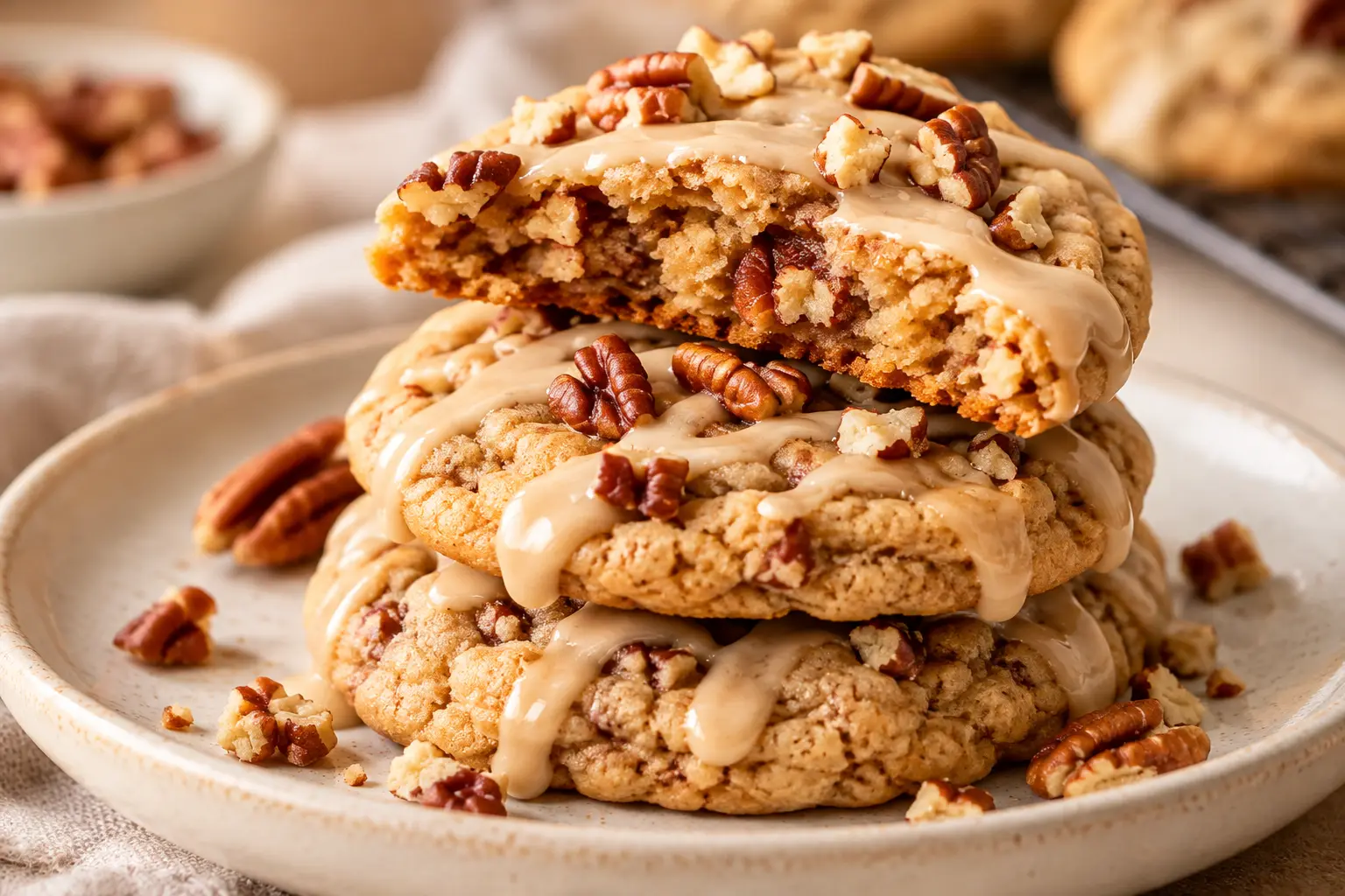 Maple Pecan Cookies with Maple Glaze