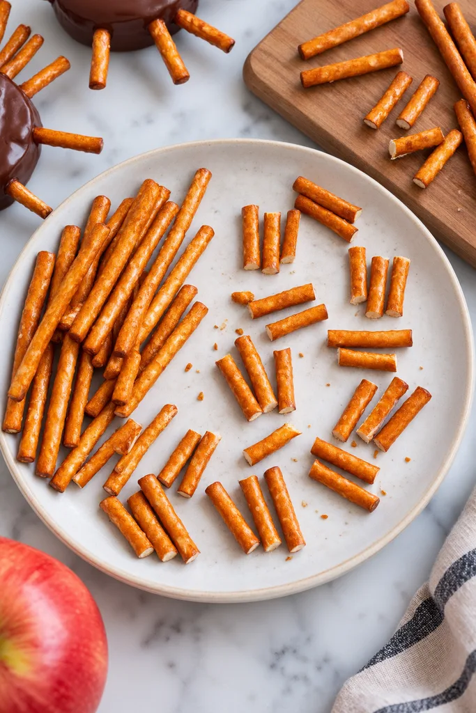 Easy Halloween Spider Apples Recipe 4 Prepare the Pretzel Spider Legs