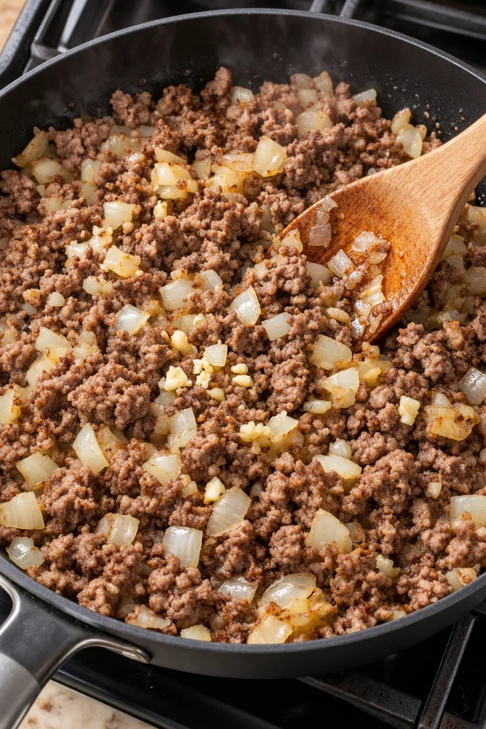 Delicious Crock Pot Unstuffed Cabbage Rolls Recipe 3 Browning the Ground Beef