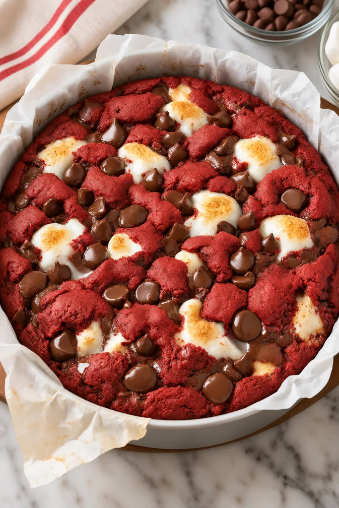 Red Velvet S'mores Cookie Cake Recipe 5 Freshly Baked Red Velvet S'mores Cookie Cake