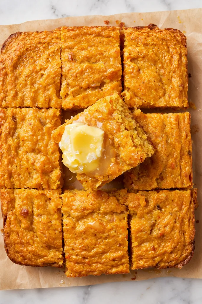 Freshly Baked Pumpkin Cornbread squares 