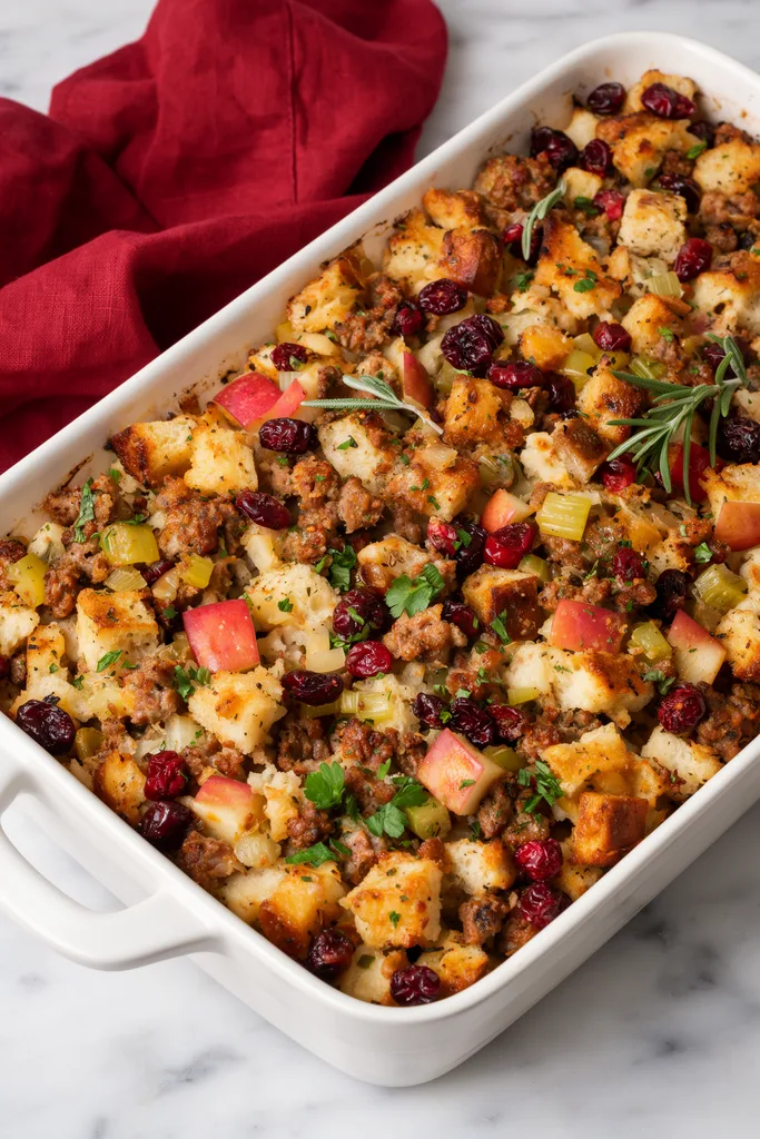 Golden cranberry apple sausage stuffing